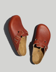 Birkenstock® Boston Textured Leather Soft Footbed Clogs ROAST