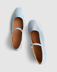 The Greta Mary Jane Flat in Suede SERENE BLUE
