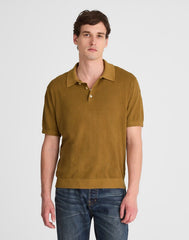 Three-Button Sweater Polo in Garment Dye FADED BIRCH