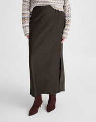 Satin Maxi Slip Skirt MIDNIGHT OLIVE