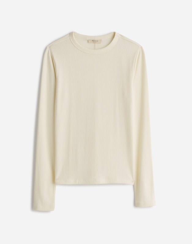 Plus Drapey Rib Long-Sleeve Tee in Stripe WINTER WHITE
