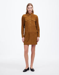 Button-Up Mini Shirtdress in Suede LEATHER SUEDE
