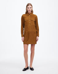 Button-Up Mini Shirtdress in Suede LEATHER SUEDE
