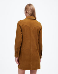 Button-Up Mini Shirtdress in Suede LEATHER SUEDE