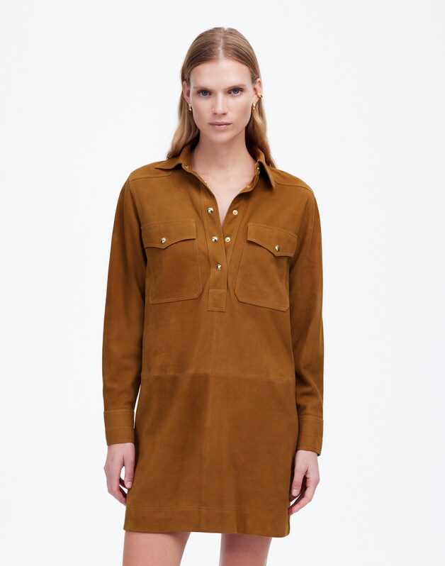 Button-Up Mini Shirtdress in Suede LEATHER SUEDE