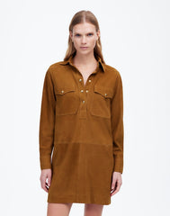 Button-Up Mini Shirtdress in Suede LEATHER SUEDE