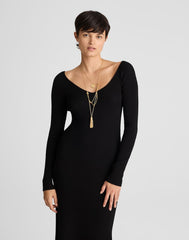 The Signature Knit V-Neck Midi Dress ABYSS
