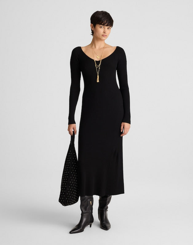 The Signature Knit V-Neck Midi Dress ABYSS