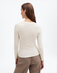 Ribbed Crewneck Long-Sleeve Tee HTHR CREAM