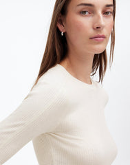 Ribbed Crewneck Long-Sleeve Tee HTHR CREAM