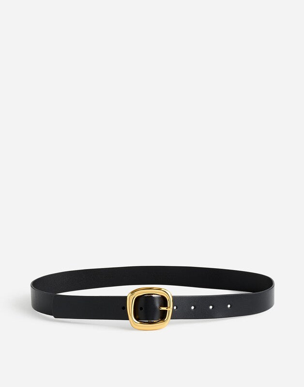 Sculptural Buckle Belt in Leather TRUE BLACK