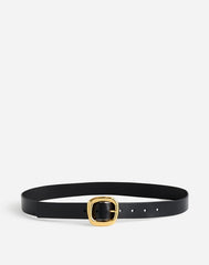 Sculptural Buckle Belt in Leather TRUE BLACK