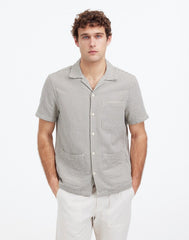 Basketweave Short-Sleeve Button-Up DUSTY CELADON