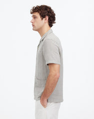 Basketweave Short-Sleeve Button-Up DUSTY CELADON