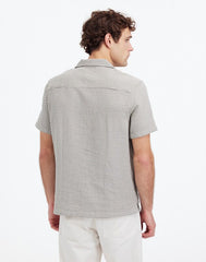 Basketweave Short-Sleeve Button-Up DUSTY CELADON