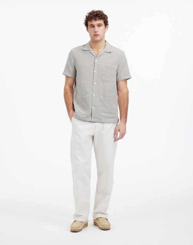 Basketweave Short-Sleeve Button-Up DUSTY CELADON