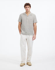 Basketweave Short-Sleeve Button-Up DUSTY CELADON