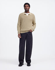 Cotton Shaker Stitch Johnny-Collar Sweater Polo PALE FATIGUE
