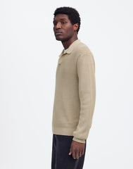 Cotton Shaker Stitch Johnny-Collar Sweater Polo PALE FATIGUE