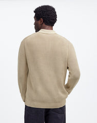Cotton Shaker Stitch Johnny-Collar Sweater Polo PALE FATIGUE