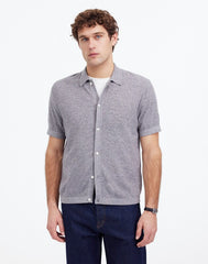 Marled Cotton Button-Up Sweater Polo GREY MARL