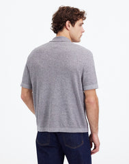 Marled Cotton Button-Up Sweater Polo GREY MARL