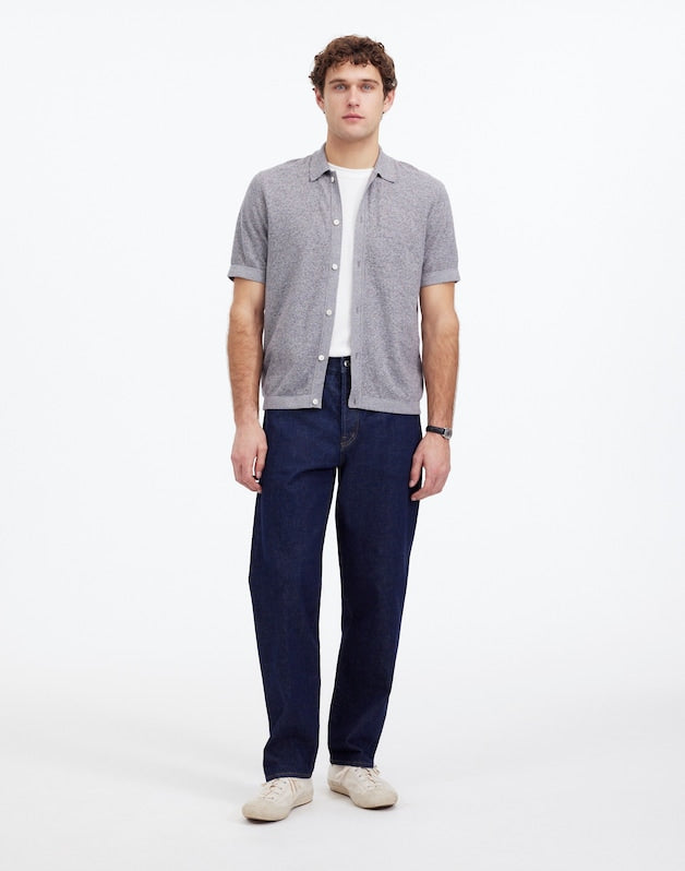 Marled Cotton Button-Up Sweater Polo GREY MARL