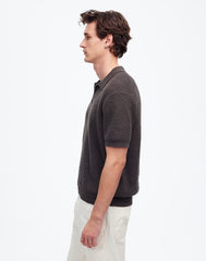 Waffle-Knit Johnny-Collar Sweater Polo DARK SURPLUS