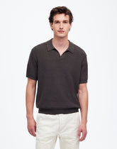 Waffle-Knit Johnny-Collar Sweater Polo DARK SURPLUS