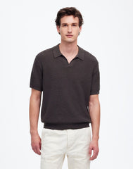 Waffle-Knit Johnny-Collar Sweater Polo DARK SURPLUS