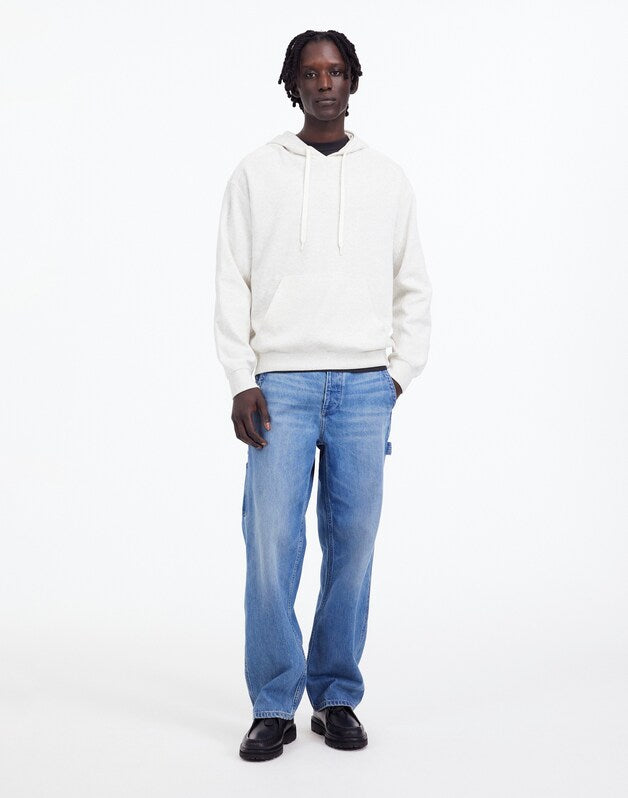 French Rib Knit Hoodie Sweatshirt HEATHER VINTAGE IVORY