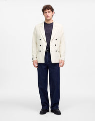 Double-Breasted Blazer in Cotton-Linen Blend BONE