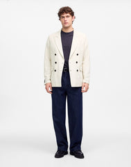 Double-Breasted Blazer in Cotton-Linen Blend BONE