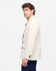 Double-Breasted Blazer in Cotton-Linen Blend BONE