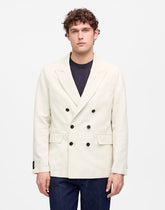 Double-Breasted Blazer in Cotton-Linen Blend BONE