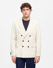 Double-Breasted Blazer in Cotton-Linen Blend BONE
