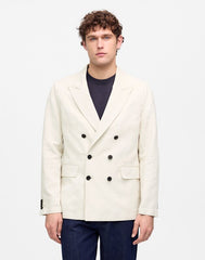 Double-Breasted Blazer in Cotton-Linen Blend BONE