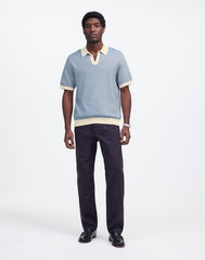 Tuck Stitch Johnny-Collar Sweater Polo DOVE