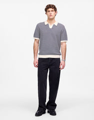 Pointelle Stitch Single-Button Sweater Polo ANTIQUE NAVY