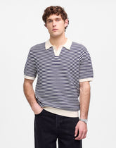 Pointelle Stitch Single-Button Sweater Polo ANTIQUE NAVY