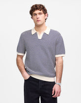 Pointelle Stitch Single-Button Sweater Polo ANTIQUE NAVY