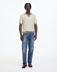 Honeycomb Stitch Johnny-Collar Sweater Polo OLIVE