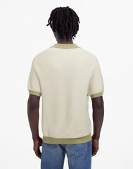 Honeycomb Stitch Johnny-Collar Sweater Polo OLIVE