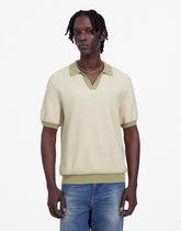 Honeycomb Stitch Johnny-Collar Sweater Polo OLIVE