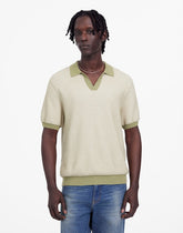 Honeycomb Stitch Johnny-Collar Sweater Polo OLIVE