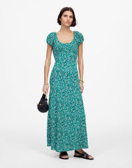 Ruched Scoopneck Midi Dress in Floral MEADOW DITSY KELLY GREEN