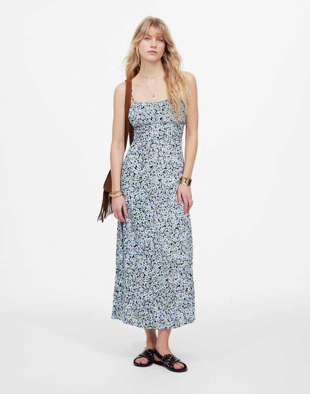 Ruched Sweetheart Sleeveless Midi Dress in Floral STELLA FLORAL PERI