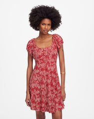 Ruched Scoopneck Mini Dress in Floral HARPER FLORAL RED WHITE