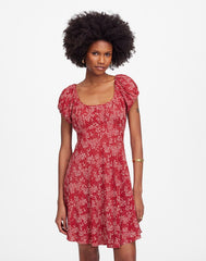Ruched Scoopneck Mini Dress in Floral HARPER FLORAL RED WHITE