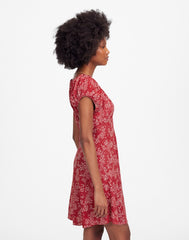 Ruched Scoopneck Mini Dress in Floral HARPER FLORAL RED WHITE